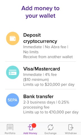 abra buy bitcoin with credit card